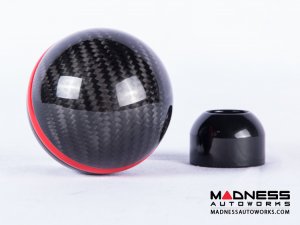FIAT 500 Gear Shift Knob - Black Italy  - Carbon Fiber Top/ Black Base and Red Side Stripe